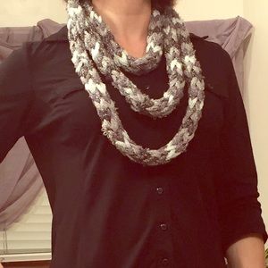 Grey and white infinity scarf